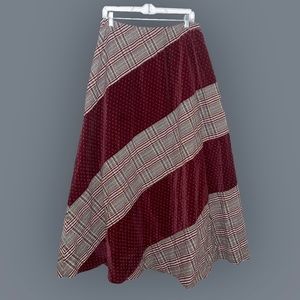 Maroon Plaid and Floral Maxi Skirt